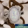 Huitan Luxury Solitaire Ring with 거대한 생성 화재 오팔 프롱 설정 Halo CZ Pave 패션 칵테일 파티 반지 여성을위한