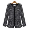 女性のファッションコート秋冬の薄い黒市松模様のツイードカジュアルチェック柄ジャケットアウターウェアFS0273 210922
