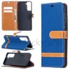 Jean Canvas Leather Wallet coques de téléphone pour Samsung A52 A72 A42 A21S S21 Ultra S20 FE A12 A32 A02S Hybrid Cloth Hit Flip Cover Strap case