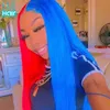 Glueless Rak Lace Front Wig Rosa Lila Höjdpenge Preplucked Half Red Blonde Remy Brazilian Human Hair Wigs for Women1