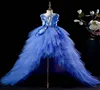 Bleu royal 2022 robes de fille de fleur pure cou niveaux robe de bal petite fille robes de mariée pas cher communion Pageant robes robes