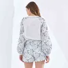 DWOTWINSTYLE PRINT двух частей набор FOT женщин O шеи фонарика с длинным рукавом кружева верхняя высокая высокая талия шорты повседневные наборы женщин 210517