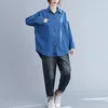 Otoño moda mujer manga larga suelta cuello vuelto algodón camisas de mezclilla dos bolsillos blusas casuales tamaño grande M646 210512