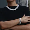 20mm bred s925 sterling silver rhombus kubansk kedja halsband bling iced out cz zircon länk kedja för män hip hop rapper smycken x0509