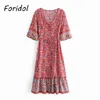 Élégant imprimé fleuri Midi Robe d'été boutonné Robe de plage Boho longue couverture décontracté mode Vestidos Mujer 210427