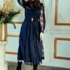 세련된 레이스 패치 워크 긴 소매 드레스 여성 하이 허리 라인 Vestidos 봄 우아한 기질 가운 벨트 패션 210514