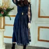 Chic Lace Patchwork Long Sleeve Dress Women High Waist A Line Vestidos Spring Elegant Temperament Robe with Belt Fashion 210514