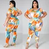 Women's Two Piece Pants 2022 Fashion Suit African Large Size Printed T-Shirt Two-Piece Set