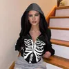 Kadın Hoodies Sweatshirts İskelet Hoodie Kafatası Baskı Siyah Kırmızı Mor Zip Up Bluza Damska Ter Kapuche Femme Kış Sonbahar Giysileri 2021