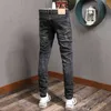 Italian Fashion Men Jeans Retro Black Gray Elastic Slim Fit Ripped Denim Trousers High Quality Streetwear Vintage Designer Pants