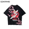 Гондидский китайский кран цветы печати Thirts Harajuku хип-хоп повседневная уличная одежда футболки топы битник с коротким рукавом тройник мужчина 210329