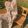 カジュアルドレスヴィンテージフローラルプリント女性シフォンドレスフルスリーブレースアップ女性ホリデーMIDI VESTIDOS 2022 SPRING BOHO