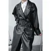 Men's Trench Coats Male Streetwear Vintage Fashion Casual Loose Jacket Outerwear Belt Buckle Leather Coat