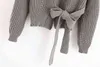 Wintergrüne Strickjacken Frauen Pullover lässig Langarm V-Ausschnitt gestrickt lose dicke Schärpen Pullover 210521