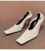 레트로 스트라이프 하이힐 펌프 여성 OL 작업 신발 사각형 발가락 2021 봄 새로운 미끄러짐 푸른 신발