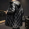 Marke Herren Winter Jacke Weiße Ente Unten Kapuze Jacke Lange Stil Warme Mode Zipper Mantel Männlichen Glänzenden Unten Mantel parka