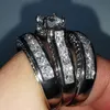 Eheringe 3 stücke Einzigartiges Design Engagement Zirkonia Für Frauen Prinzessin Cut CZ Silber Farbe Schmuck Tropfen Edwi22