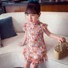 Summer Girls Cheongsam Sumemr 2-8 Year Kids Floral Chiffon Dress Retro Chinese Style Outfits Children Cotton Clothing Q0716