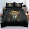 Sängkläder set svart lejon täcke täcke lakan kudde tre stycke sängkläder set 220924