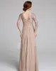 Modest Champagne Abiti per la madre della sposa Taglie forti Applique in pizzo increspato Una linea Abiti da sposa in chiffon Abiti da cerimonia per madri Gow279b