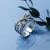 Vintage Bowknot Multi-Layer Geometrische Lijn Sterling Zilver 925 Ring voor Vrouwen Gratis Maat Hiphop Stijl Fijne Sieraden 210707