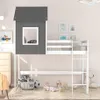 US Stock Twin over Twin Low Bunk Bed, House Beds with Roof, Gray and White a573345