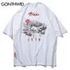 GONTHWID Broderie Japonaise Ukiyo e Crane Flowers Mount Fuji Tee Shirts Streetwear Harajuku Casual Hip Hop T-shirts Hommes Top Mâle 210319