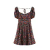 Summer Vintage Women's Strappy Dress Sundresses Robe Short-Sleeved Floral Beach Korean Clothing 210514