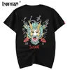 Homens Bordado Impresso Casual T-shirt de Rua Personalidade Hip Hop Chinês Caráteres Hip Hop Tee Tops Harajuku