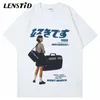 Ленстид Летние мужчины с коротким рукавом футболка хип-хоп японская девушка печати футболка уличная одежда Harajuku повседневная хлопчатобумажная свободная топ футболки 210707