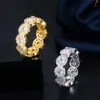 Designer Yellow Gold and Silver Color Round Cubic Zirconia Engagement Wedding Ring for Women Party Jewelry R160 210714