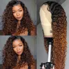 Deep Winky Curly Wig Full Lace Frente Hair Humano ombre Brown Color Wigs sintéticos para mulheres negras