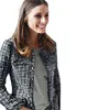 女性のファッションコート秋冬の薄い黒市松模様のツイードカジュアルチェック柄ジャケットアウターウェアFS0273 210922