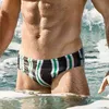 Män baddräkt randig trevlig strand byxor man dragsko baddräkt strandkläder elastisk snabb torr andlig simma briefs man 210515