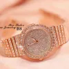 Kvinnor Luxury Rose Gold Diamond Dress Es Ladies Rostfritt Stål Mode Kvinna Rhinestone Bling Quartz Watch Gift