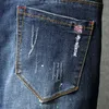 Män Hip Hop Ripped Distressed Stretch Slim Fit Jeans Byxor Streetwear Man Holes Bläck Tryckta Casual Tiggar Denim Byxor 211009