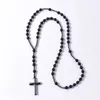Natuursteen frosted zwart onyx katholieke christus rozenkrans kettingen met hematiet kruis hanger mannen ketting meditatie sieraden 220222