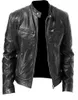 Men's Vests Leather Jacket Zipper Cardigan Pocket Decoration Waterproof Motorcycle
