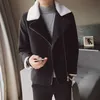 Fashion Mens Wool Trench Coat Fake Fur Collar Casual Jackor Tjock Varm Steetwear Outwear Windbreaker Erkekler Ceket 210527