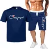 2021 männer Casual Set Mode Trainingsanzug Marke LOGO Drucken Schweiß Anzug Einfarbig Kurzarm T-shirt Shorts Sets Männlichen Sommer 2 PCS Anzug