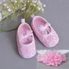 Semelle souple Fleur Nouveau-né Bébé Fille Baptême Chaussures Bandeau Ensemble Belle Chaussure Fille Infantil Menina Premiers Walkers 210326