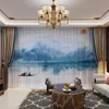 Curtain & Drapes Chinese Style Ink Wash Painting Curtains Drape Panel Sheer Tulle Home Decoration Living Room Bedroom Vintage Chiffon