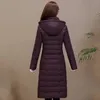 女性スリムロングジャケット厚い冬パーカーオフィスレイズフード付き暖かいコットンコートフェムメーアウトカザドラMujer 211018