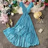 Kwiat Drukuj Sukienka Kobiety Sexy V Neck Krótki Rękaw Backless Plaża Vestidos Lato Elegancka Szczupła Talia Sukienki 210422