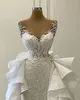 Luxury 3d Lace Mermaid Bröllopsklänning 2022 Romantisk Illusion Pärlor Tulle Neck Bridal Gowns Robe de Mariage Vestido Noiva