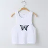 Butterfly Print Tank Tops Women Sexy Halter Vest Clothing Party Club Bustier Summer Spring White Cropped Sports Crops X0507
