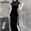 Casual Dresses Women Retro Autumn Winter Long Sleeve Bodycon Velvet Open Fork Split Black Qipao Chinese Dress 2022 Fall Clothes