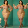 2022 Plus Size Arabic Aso Ebi Gold Luxurious Sexy Prom Dresses Beaded Crystals Evening Formal Party Second Reception Birthday Engagement Gowns Dress ZJ633