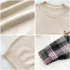 Women's Hoodies & Sweatshirts V Neck Vintage Sweater Ladies Fall Knitted Tops Geometrical Pattern Patched White Shirt Mujer False Two Piece