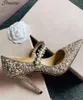 silver brokat high heel buty